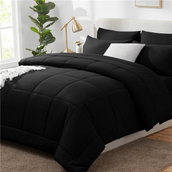 Black Twin XL Comforter Set 5 Pieces Black Twin XL Bedding Set with - Picture 1 of 7